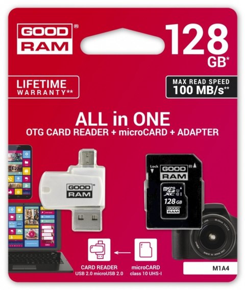 Karta microSDHC 128GB CL10 + adapter + czytnik