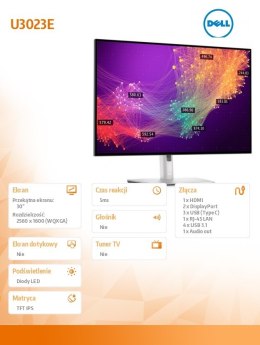 Monitor U3023E 30 cali IPS LED WQXGA (2560x1600)/16:10/HDMI/2xDP/3xUSB-C/4xUSB 3.2/RJ-45/3Y AES&PPE