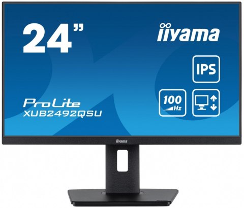 Monitor 23.8 cala ProLite XUB2492QSU-B1 IPS,QHD,USB-C,100Hz,3xUSB(3.2),HDMI,DP 300cd/m2,FreeSync,2x2W,HAS(150mm),PIVOT